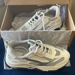 White Athletic Sneakers with silver accents.